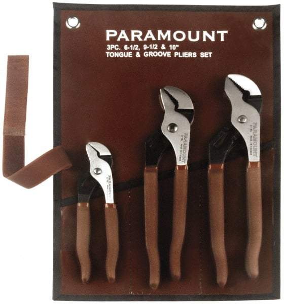 Paramount - 3 Piece Tongue & Groove Plier Set - Comes in Canvas Roll - Americas Industrial Supply