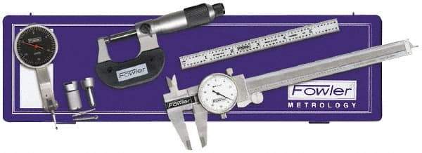Fowler - 7 Piece, Machinist Caliper and Micrometer Tool Kit - Includes Indicator - Americas Industrial Supply