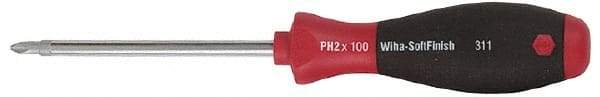 Wiha - #2, 8-9/16" OAL, Round Shaft Phillips Screwdriver - 4" Handle Length, Ergonomic Handle - Americas Industrial Supply