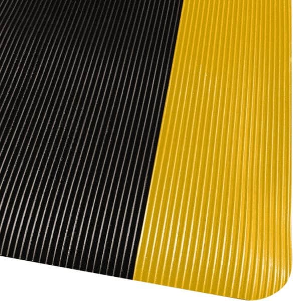 PRO-SAFE - 3' Long x 2' Wide, Dry Environment, Anti-Fatigue Matting - Black with Yellow Borders, Vinyl with Vinyl Sponge Base, Beveled on 4 Sides - Americas Industrial Supply