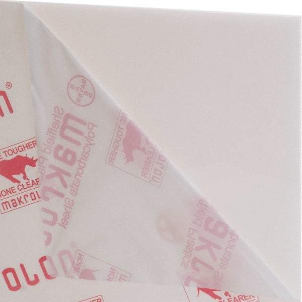 Made in USA - 1/4" Thick x 2' Wide x 51" Long, Polycarbonate Sheet - White, Rockwell R-118 Hardness, ±10% Tolerance - Americas Industrial Supply