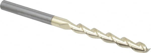 Accupro - 1/4", 2" LOC, 1/4" Shank Diam, 4" OAL, 2 Flute, Solid Carbide Square End Mill - Single End, ZrN Finish, Spiral Flute, 45° Helix, Centercutting, Right Hand Cut, Right Hand Flute - Americas Industrial Supply