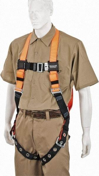 Miller - 400 Lb Capacity, Size Universal, Full Body Construction Safety Harness - Polyester, Tongue Leg Strap, Mating Chest Strap, Orange/Black - Americas Industrial Supply
