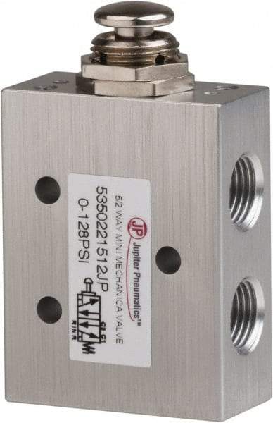 PRO-SOURCE - 1/8" NPT 5-Way, 2 Position Mini Mechanical Valve - 0.34 CV Rate, 9 CFM, 127.98 Max psi, Palm Button/Spring Actuator - Americas Industrial Supply