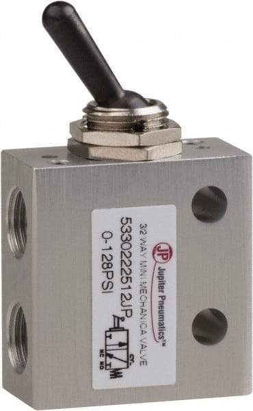 PRO-SOURCE - 1/8" NPT 3 Way, 2 Position Mini Mechanical Valve - 0.298 CV Rate, 7 CFM, 127.98 Max psi, Toggle/Manual Actuator - Americas Industrial Supply