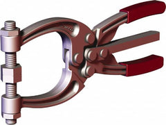 De-Sta-Co - 3110 N Load Capacity, 2.72" Throat Depth, 8.51" OAL, Forged Alloy Steel, C Style Plier Clamp - 1.2" Max Jaw Capacity, M10 Spindle, 4.16" Open Throat Height, Red Handle, Spindle End - Americas Industrial Supply