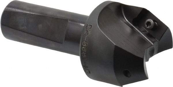 Kyocera - 25° Lead Angle, 1" Max Cut Diam, 1" Min Cut Diam, 0.526" Max Depth of Cut, Indexable Chamfer and Angle End Mill - 2 Inserts, XPMT 15T3.. Insert Style, 3.15" Overall Length, Straight Shank - Americas Industrial Supply