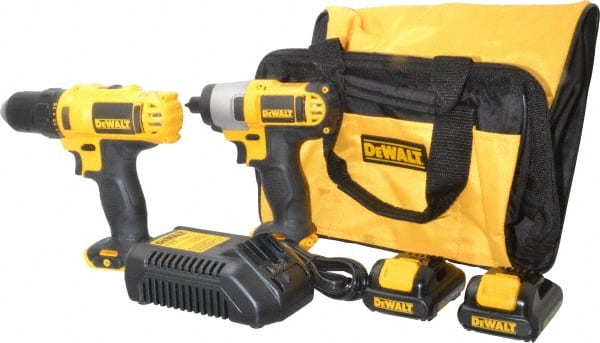 DeWALT - 12 Volt Cordless Tool Combination Kit - Includes 1/4" Impact Driver & 3/8" Drill/Driver, Lithium-Ion Battery Included - Americas Industrial Supply