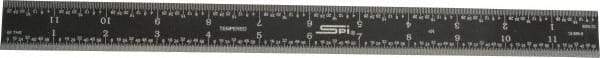 SPI - 12" Long, 1/64, 1/32, 1/16, 1/8" Graduation, Rigid Steel Rule - 4R Graduation Style, 1" Wide, Black, Black Chrome Finish - Americas Industrial Supply