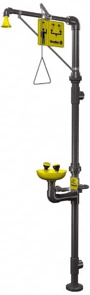 Bradley - 2" Inlet, 26 GPM shower Flow, Drench shower, Eye & Face Wash Station - Bowl, Triangular Pull Rod & Push Flag Activated, PVC Pipe, Plastic Shower Head, 3 GPM Bowl Flow, Corrosion Resistant, Top or Mid Supply - Americas Industrial Supply