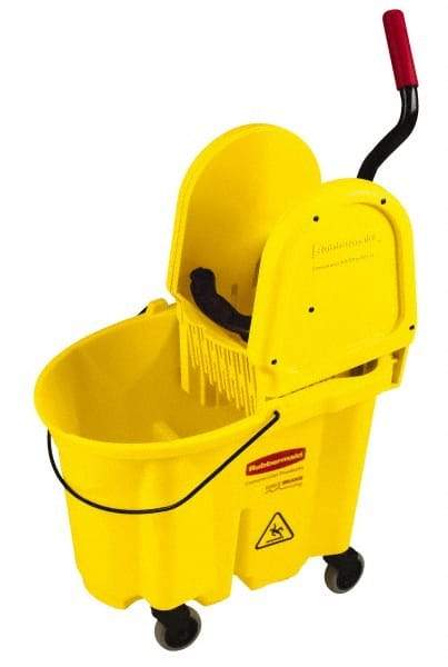 Rubbermaid - 35 Qt Plastic Bucket & Wringer - 20.1" Long x 36-1/2" High x 15.7" Wide, Yellow - Americas Industrial Supply