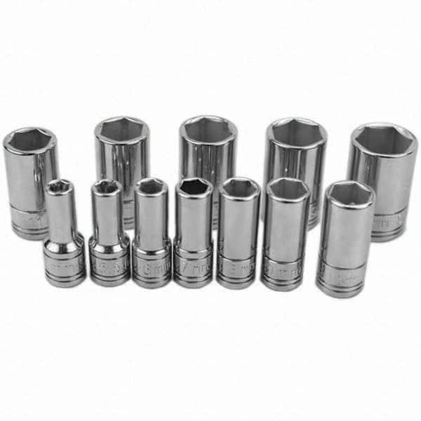 SK - 1/4" Drive Semi-Deep Socket Set - 5 to 15mm, Metric Measurement Standard - Americas Industrial Supply