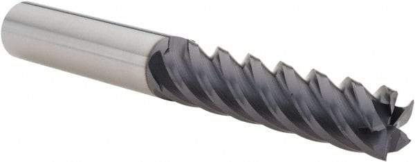 Value Collection - 1/2", 2" LOC, 1/2" Shank Diam, 4" OAL, 5 Flute, Solid Carbide Square End Mill - Single End, TiAlN Finish, Spiral Flute, 45° Helix, Right Hand Cut, Right Hand Flute - Americas Industrial Supply
