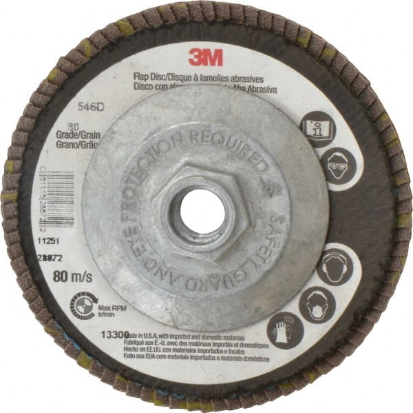 3M - 4-1/2" 80 Grit 5/8-11 Center Hole Type 29 Zirconia Alumina Flap Disc - Americas Industrial Supply