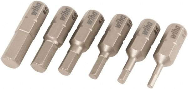 Wiha - 6 Piece, 1/4" Drive Screwdriver Insert Bit Set - 2 to 6mm Hex - Americas Industrial Supply