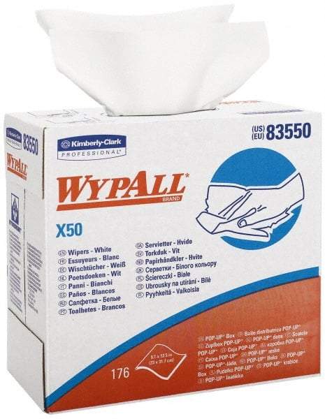 WypAll - X50 Dry Shop Towel/Industrial Wipes - Pop-Up, 12-1/4" x 9-1/4" Sheet Size, White - Americas Industrial Supply