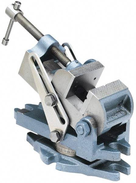 Palmgren - 2-7/8" Jaw Width, 2-1/2" Jaw Opening Capacity, Angle Stationary Machine Vise - Manual Operation, 1 Station, 9" Long x 3-7/8" High x 1-1/2" Deep, 30,000 psi Max Clamp Force, Cast Iron - Americas Industrial Supply