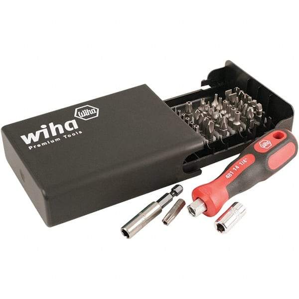 Wiha - 39 Piece, 1/4" Drive Screwdriver Bit Set - #1 to #2 Phillips, Tamperproof T8 to T40 Torx, #0 to #3 Pozidriv, #1 to #3 Square Recess, #6, #8 & #10 Torq, #1, #2, #3 & #4 Tri-Wing, #4, #6, #8 & #10 Spanner, 1/4" Drive Bits - Americas Industrial Supply