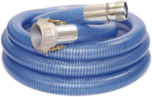 Alliance Hose & Rubber - -40 to 150°F, 1-1/2" Inside x 1.77" Outside Diam, PVC Liquid Suction & Discharge Hose - Transparent Blue, 20' Long, 29 Vacuum Rating, 89 psi Working Pressure - Americas Industrial Supply