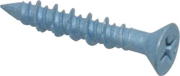 Elco - 3/16" Diam, 1-1/4" OAL, Phillips Drive, Concrete Screw & Masonry Fastener - Steel, Blue StalGard Finish, Includes #2 Drill Bit - Americas Industrial Supply
