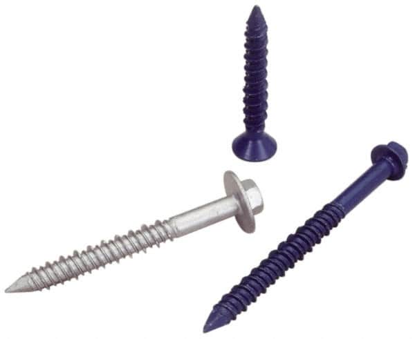 Elco - 3/16" Diam, 2-1/4" OAL, Phillips Drive, Concrete Screw & Masonry Fastener - Steel, Blue StalGard Finish, Includes #2 Drill Bit - Americas Industrial Supply