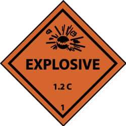 NMC - Accident Prevention Label - Legend: Explosive 1.2C, English, Black & Orange, 4" Long x 4" High, Sign Muscle Finish - Americas Industrial Supply