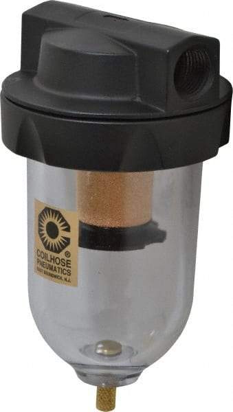 Coilhose Pneumatics - 1/2" Port, 7" High, FRL Filter with Polycarbonate Bowl & Manual Drain - 150 Max psi, 120°F Max, 8 oz Bowl Capacity - Americas Industrial Supply