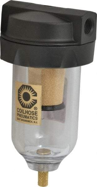Coilhose Pneumatics - 1/4" Port, 5" High, FRL Filter with Polycarbonate Bowl & Manual Drain - 150 Max psi, 120°F Max, 4 oz Bowl Capacity - Americas Industrial Supply