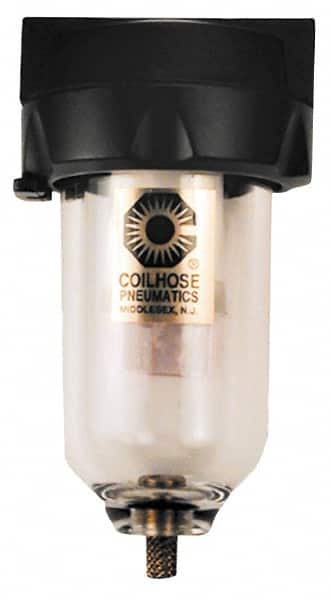 Coilhose Pneumatics - 1/4" Port, 5" High, FRL Filter with Polycarbonate Bowl & Automatic Drain - 150 Max psi, 120°F Max, 4 oz Bowl Capacity - Americas Industrial Supply