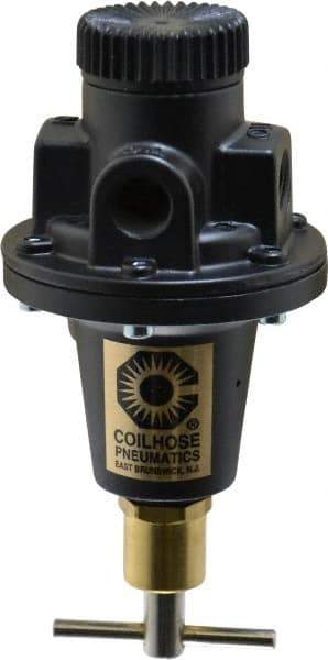 Coilhose Pneumatics - 1/4 NPT Port, 40 CFM, Cast Aluminum Tamper Proof Heavy-Duty T-Handle Regulator - 0 to 125 psi Range, 250 Max psi Supply Pressure, 1/4" Gauge Port Thread, 3" Wide x 5-1/2" High - Americas Industrial Supply