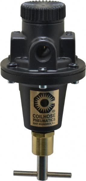 Coilhose Pneumatics - 3/8 NPT Port, 40 CFM, Cast Aluminum Tamper Proof Heavy-Duty T-Handle Regulator - 0 to 125 psi Range, 250 Max psi Supply Pressure, 1/4" Gauge Port Thread, 3" Wide x 5-1/2" High - Americas Industrial Supply
