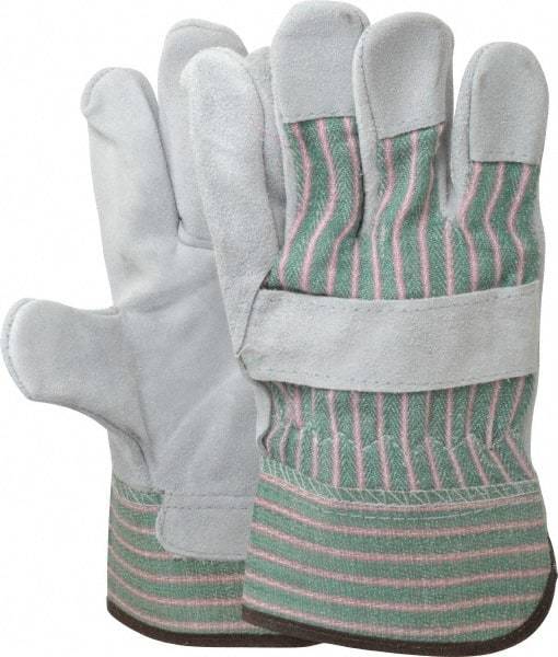 PIP - Size L (9) Split Cowhide General Protection Work Gloves - For General Purpose, Uncoated, Safety Cuff, Full Fingered, Green/Pink/Gray, Paired - Americas Industrial Supply