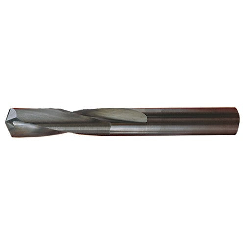 15/32″ Dia. × 0.469″ Shank × 1-1/4″ Flute Length × 3″ OAL, Stub, 118°, Bright, 2xD Flute, Round Solid Carbide Drill - Exact Industrial Supply
