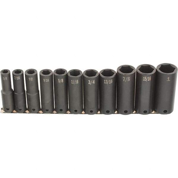 SK - 11 Piece 1/2" Drive Deep Impact Socket Set - 6 Points, 1/2 to 1-1/4", Inch Measurement Standard - Americas Industrial Supply