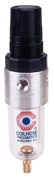 Coilhose Pneumatics - 1/4" NPT Port Miniature 1 Piece Filter/Regulator FRL Unit - Polycarbonate Bowl, 25 SCFM, 150 Max psi, 4" High, Manual Drain - Americas Industrial Supply