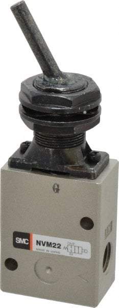 SMC PNEUMATICS - 1.00 CV Rate, 1/4" NPT Inlet Mechanical Valve - 2 Way, 2 Ports, Toggle Lever - Americas Industrial Supply