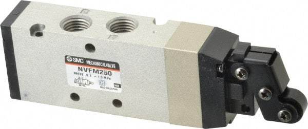 SMC PNEUMATICS - 1.00 CV Rate, 1/4" NPT Inlet Mechanical Valve - 4 Way, 5 Ports, Roller Lever - Americas Industrial Supply