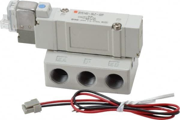 SMC PNEUMATICS - 0.7 CV Flow Rate, Single Solenoid Pilot Operated Valve - 5 Port, 2 Position, Spring Return, 1/4" NPT Inlet, 24 V - Americas Industrial Supply