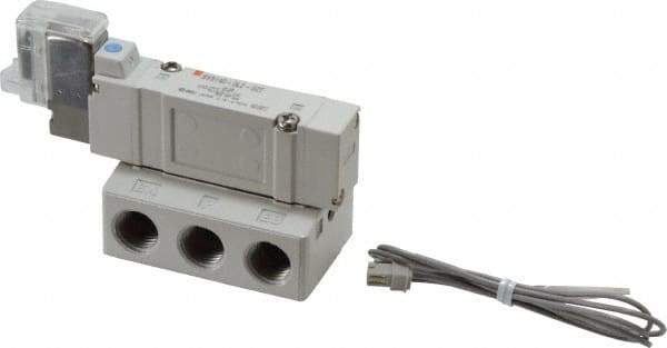 SMC PNEUMATICS - 0.7 CV Flow Rate, Single Solenoid Pilot Operated Valve - 5 Port, 2 Position, Spring Return, 1/4" NPT Inlet, 110 V - Americas Industrial Supply