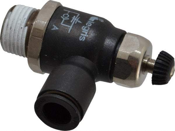 Legris - 3/8" Tube OD x 3/8 Male NPT Compact Meter Out Flow Control Valve - 14.5 to 145 psi, Nylon - Americas Industrial Supply
