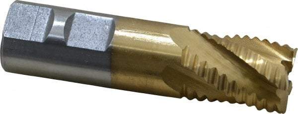 Interstate - 7/8" Diam, Coarse Pitch, 1-1/8" LOC, 5 Flute Cobalt Roughing Square End Mill - TiN Finish, 3-3/8" OAL, 7/8" Shank Diam, Single End - Americas Industrial Supply