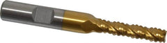 Interstate - 1/4" Diam, 1-1/8" LOC, 4 Flute Cobalt Roughing & Finishing Square End Mill - TiN Finish, 2-15/16" OAL, 3/8" Shank Diam, Weldon Shank, 30° Helix, Non-Centercutting - Americas Industrial Supply