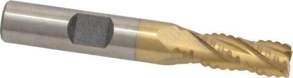 Interstate - 5/16" Diam, 3/4" LOC, 4 Flute Cobalt Roughing & Finishing Square End Mill - TiN Finish, 2-1/2" OAL, 3/8" Shank Diam, Weldon Shank, 30° Helix, Non-Centercutting - Americas Industrial Supply