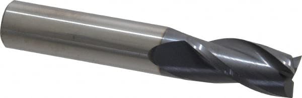 SGS - 1/2", 1" LOC, 1/2" Shank Diam, 3" OAL, 3 Flute, Solid Carbide Square End Mill - Single End, AlTiN Finish, Spiral Flute, 30° Helix, Centercutting, Right Hand Cut, Right Hand Flute, Series 5 - Americas Industrial Supply