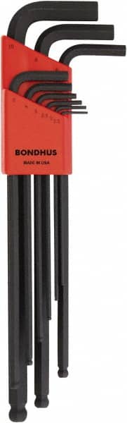 Bondhus - 9 Piece, L-Key Ball End Hex Key Set - 1.5 to 10mm Range, Protanium High Torque Steel - Americas Industrial Supply