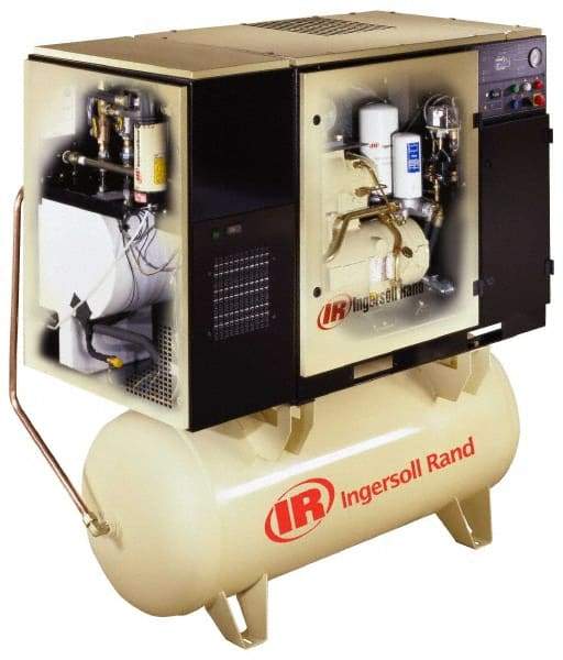 Ingersoll-Rand - 7.5 hp, 80 Gal Stationary Electric Rotary Screw Air Compressor - Three Phase, 150 Max psi, 25 CFM, 230 Volt - Americas Industrial Supply