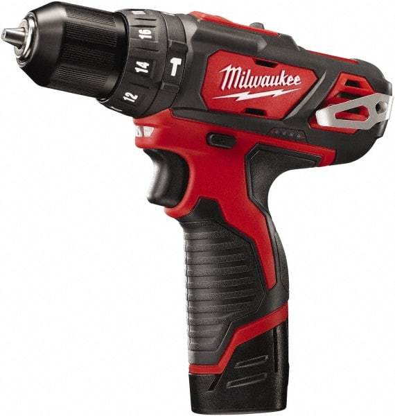Milwaukee Tool - 12 Volt 3/8" Keyless Chuck Cordless Hammer Drill - 0 to 22,500 BPM, 0 to 400 & 0 to 1,500 RPM, Reversible - Americas Industrial Supply