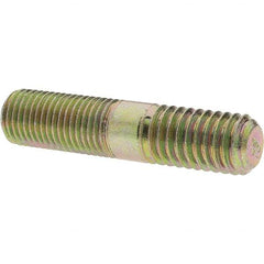 Value Collection - 7/16-20 Long Thread, 7/16-14 Short Thread, 2" OAL Unequal Double Threaded Stud - Alloy Steel, Zinc Yellow Dichromate Finish, 15/16" Long Thread Length, 3/4" Short Thread Length - Americas Industrial Supply