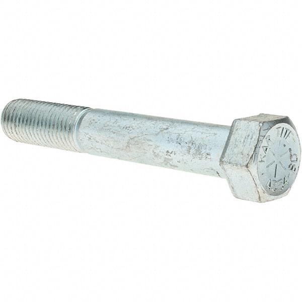 Value Collection - 7/8-9 UNC, 6" Length Under Head Hex Head Cap Screw - Partially Threaded, Grade 8 Alloy Steel, Zinc-Plated Finish, 1-5/16" Hex - Americas Industrial Supply