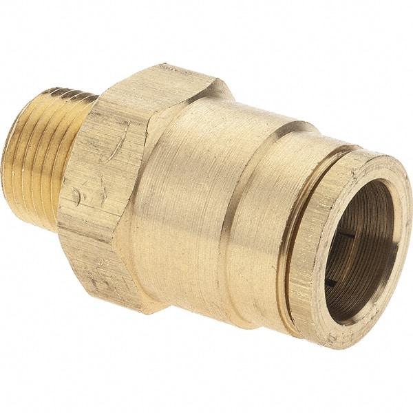 Parker - 5/8" Outside Diam, 3/8 NPTF, Brass Push-to-Connect Tube Male Connector - Tube to Male NPT Connection, Nitrile O-Ring - Americas Industrial Supply